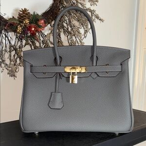 Chic Gray Leather Satchel